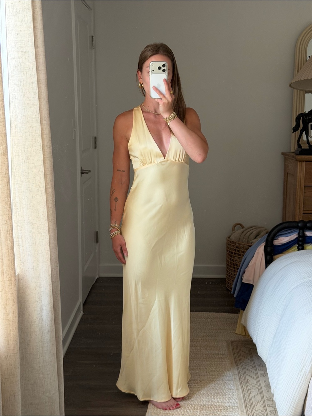 Showpo Pale Yellow Satin Halter Maxi Dress